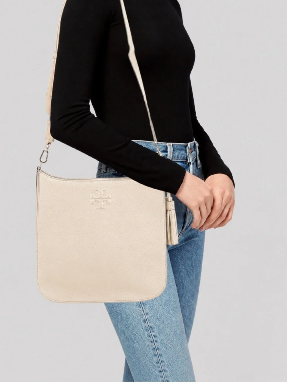 Tory Burch Thea Web Large Shoulder Bag. Color New Cream. Retail $449. Minimalist